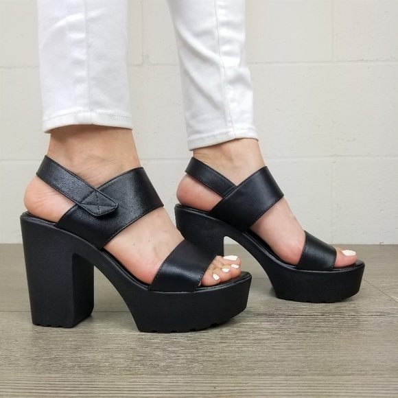 Shoes - Black Chunky Heel Eesthetic Fashion Shoes- i